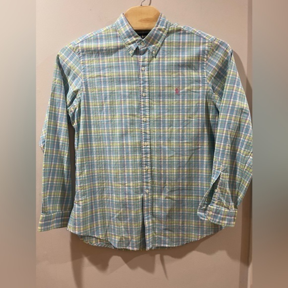 Ralph‎ Lauren Pastel Plaid Button Up Long Sleeve Shirt Size XL